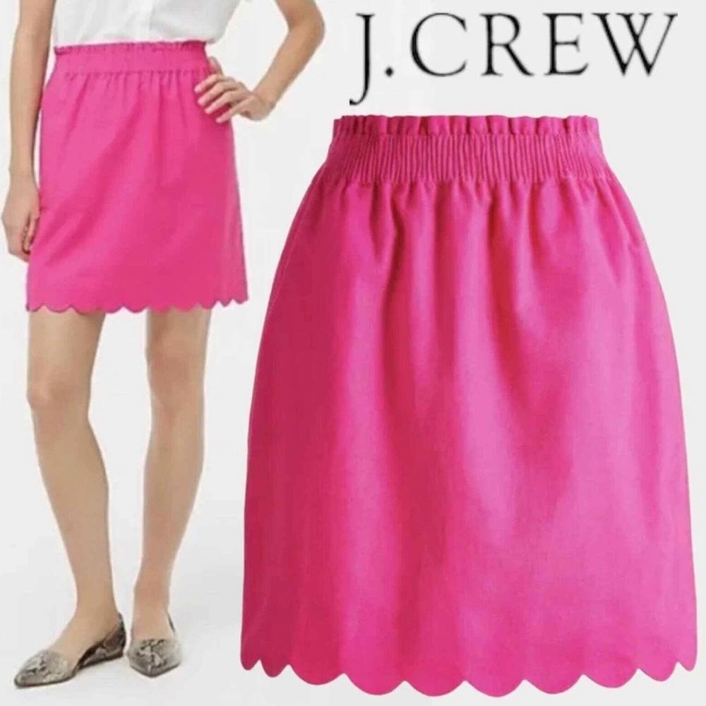 J Crew Linen Blend Scalloped Sidewalk Skirt Size 6
